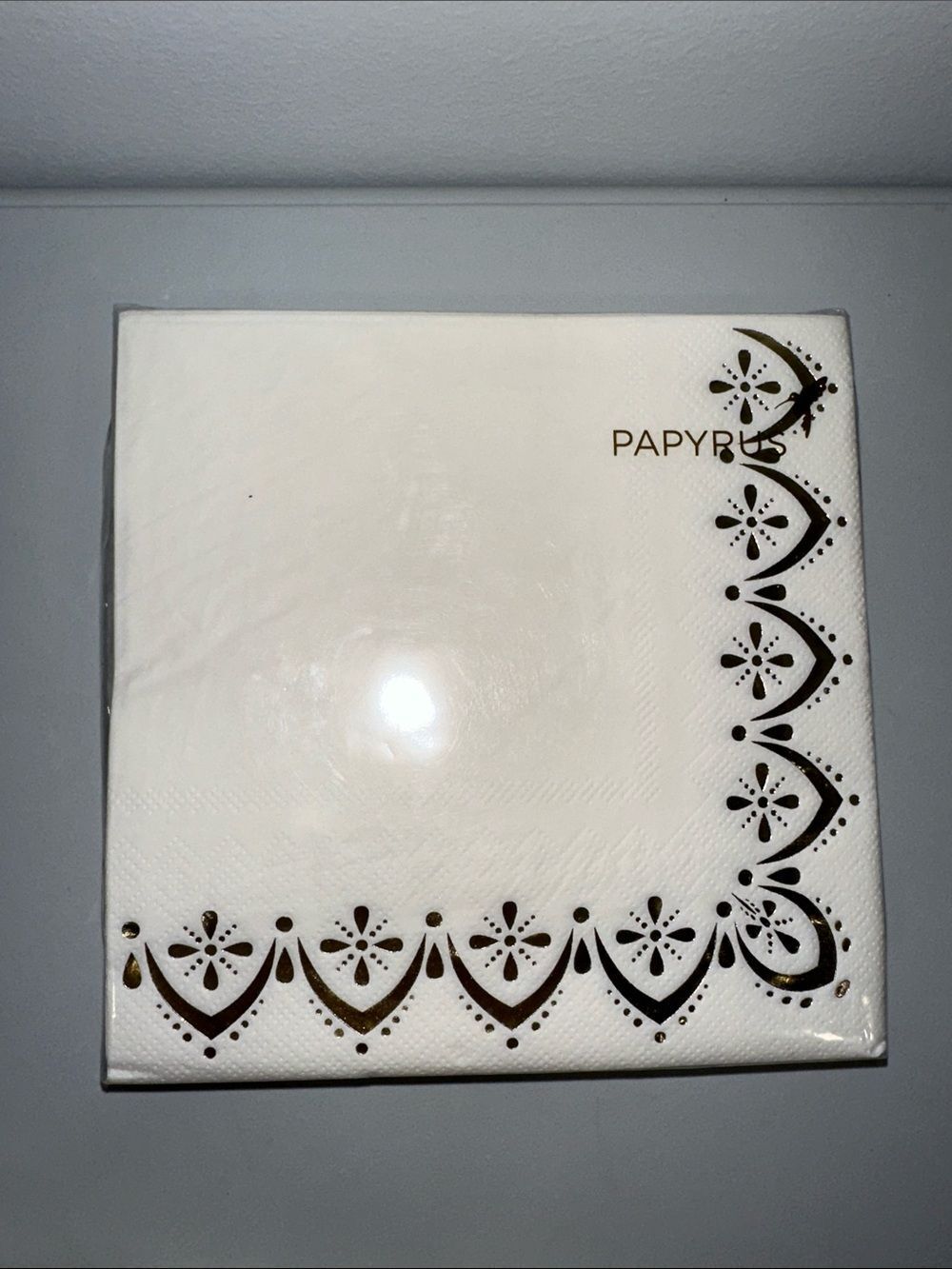 PAPYRUS White Gold Trim Matching Square Cocktail Lunch Napkins 40 pk x 2 - Picture 5 of 10